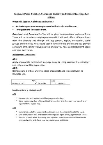 Gcse english language paper 1 q2 the language question. AQA A Level English Language Paper 2 Section A Guide and Writing Frame | Teaching Resources