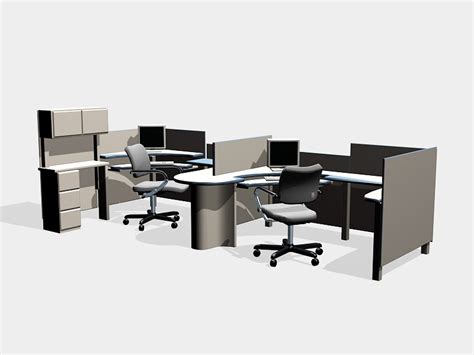 2 Person L Shape Office Cubicles 3d Model 3ds Max Files Free Download