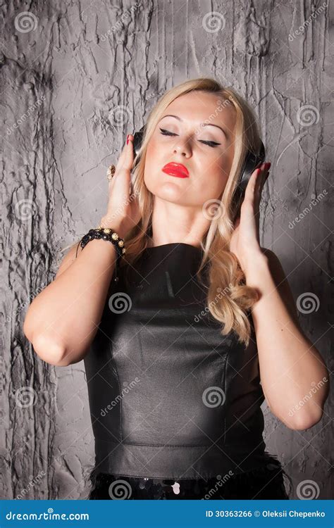 Beautiful Woman Listening To Music Stock Photo Image Of Cute