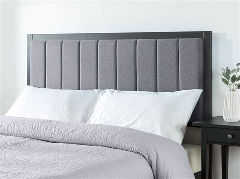 Zinus Anuar Fabric Headboard Banded Grey Upholstered Metal Hd Foam Bed