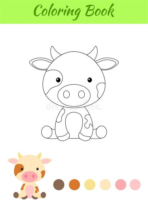 Coloring Page Little Sitting Baby Cow Coloring Book For Kids Stock