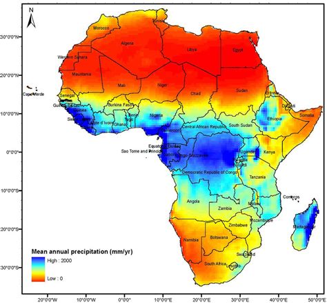 The rainfall map indicates the average rainfall in south africa. Map of the African continent with country names and ...