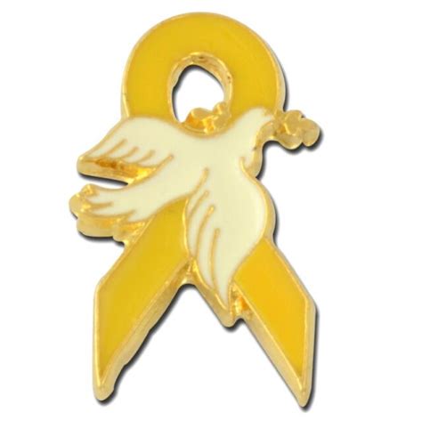 Yellow Ribbon Awareness Lapel Pin White Dove Hope Support Pewter Gold