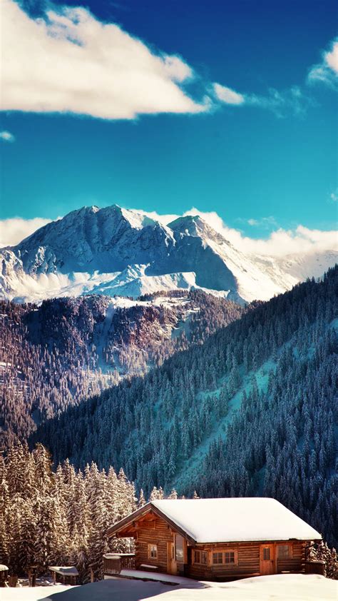 Mountains Chalet Winter Landscape Iphone 6 Plus Hd