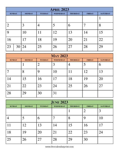 April May June 2023 Calendar Printable Pdf