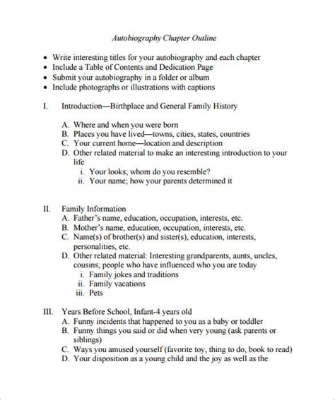 24 Autobiography Outline Templates And Samples Doc Pdf