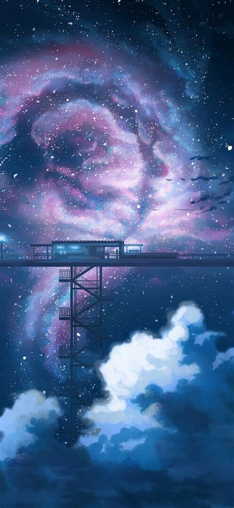 Anime Night Sky Stars Clouds Scenery Purple Anime Sky Hd Phone