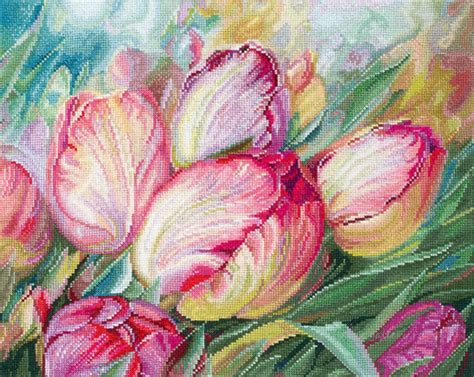 Cross Stitch Kits Hand Embroidery Flowers Tulips Etsy Cross Stitch