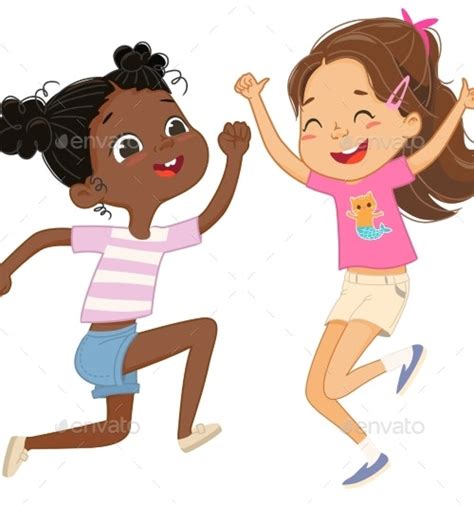 Two Girls Play Together Happily Jump And Dance By Foxyimage Graphicriver