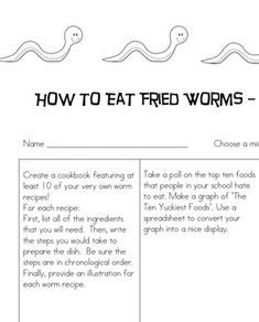 How to eat fried worms / cast How to Eat Fried Worms Project Cook Book with 20 worm ...