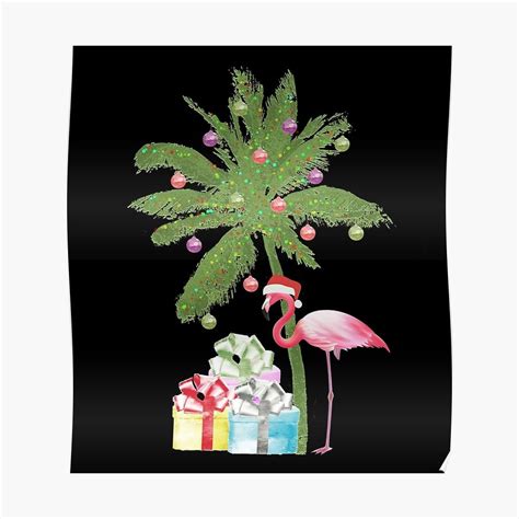 Flamingo Christmas With Christmas Palm Tree Poster By Beachchic