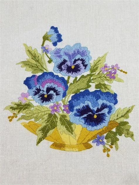 Crewel Embroidered Pansies Embroidered Flowers Crewel | Etsy | Crewel ...