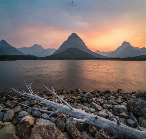 Sunset At Swiftcurrent Lake Glacier National Park Swiftcurrent Lake