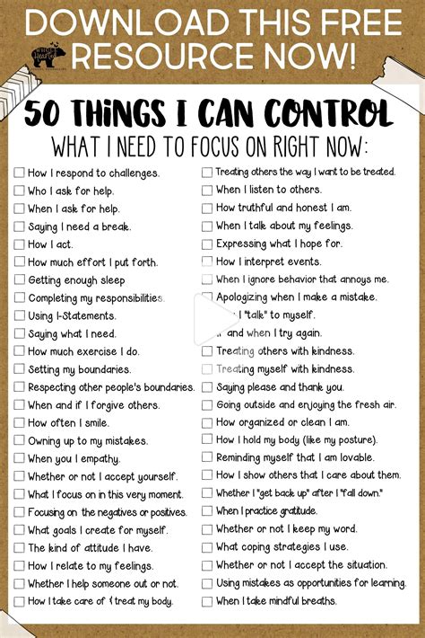 50 Things You Can Control Free Poster And Checklist Coping Skills