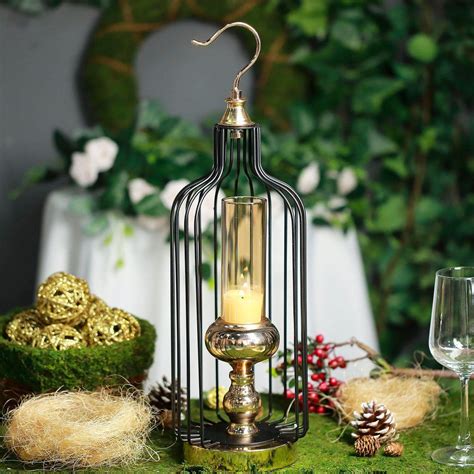 This item comes shipped in 1 carton. 19" Tall | Gold/Black Bird Cage Metal Hanging Candle ...