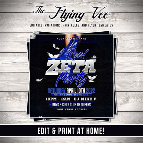 Editable Flyer Zeta Phi Beta Party Flyer Greek Sorority Flyer Invitation Printable Party Invite