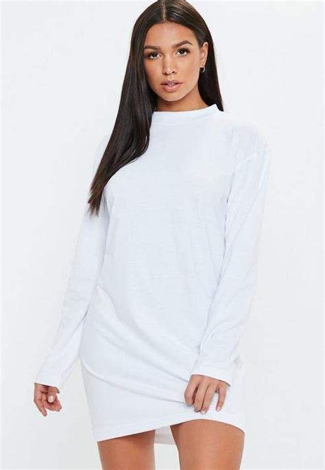 Missguided White Basic Long Sleeve T Shirt Dress In 2021 Long