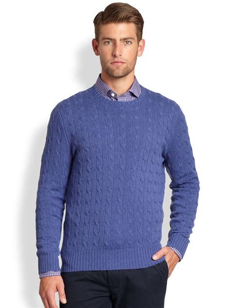 Lyst Polo Ralph Lauren Cable Knit Cashmere Crewneck Sweater In Blue For Men