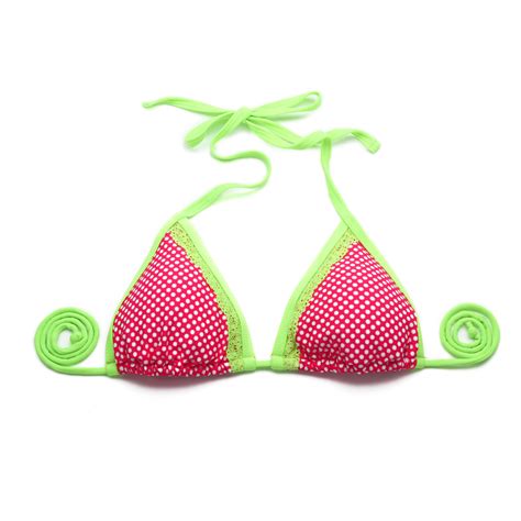 2015 Sexy Swimwear Suit Polka Dot Green Lace Triangle Top With Classic Cut Bottom Bikini