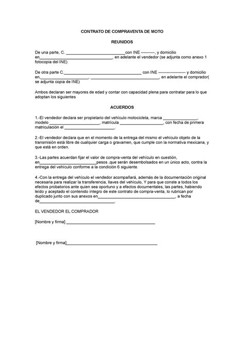 Contrato De Compraventa Moto Ejemplo Para Redaccion Calculo Integral