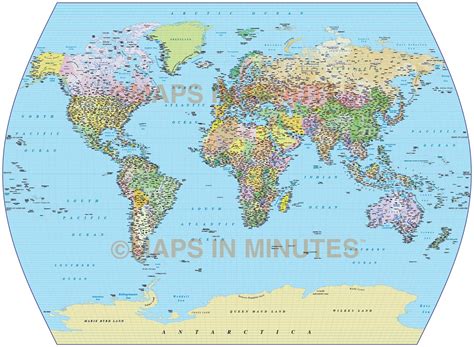 Vector World Map Times Projection Political Uk Centric 10m Scale In