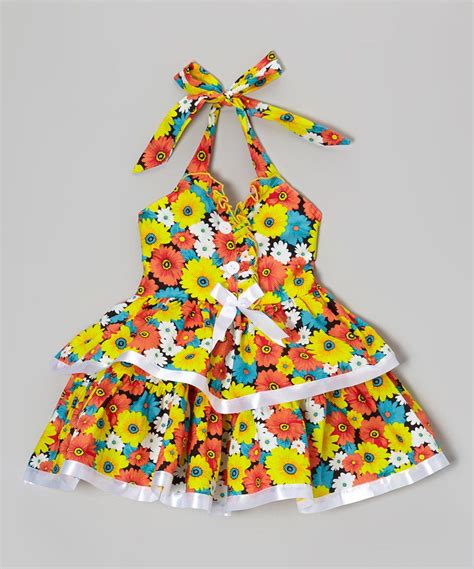 Lele For Kids Yellow And Coral Daisy Halter Dress Kids