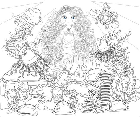 Coloring Book For Children Little Mermaid And Sea World Stock