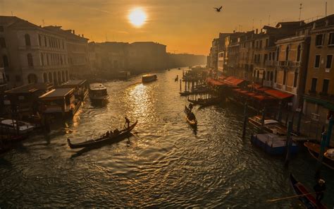 Wallpaper Boat Sunset Sea Cityscape Night Reflection Venice