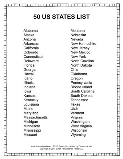 The 50 States And Capitals In Alphabetical Order