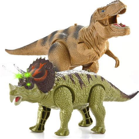 Joyin 2 En 1 Dinosaure Réaliste Marche T Rex Jouet Electronique Et Tricératops Avec Des Sons