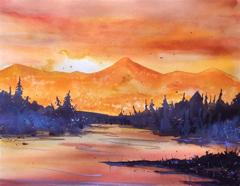 Sunset Watercolor 40x30cm Ireddit Submitted By Matway To Rart 0