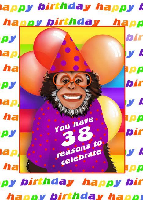 38 Years Old Birthday Cards Humorous Monkey Card Ad Affiliate