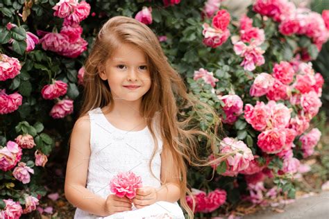 Cute Baby Girl With Roses Flower People Images ~ Creative Market