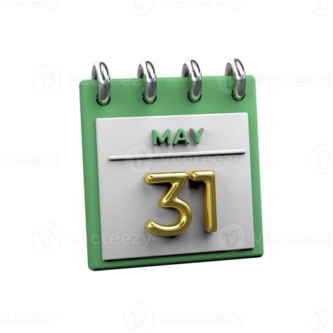 Monthly Calendar 31 May 3d Rendering 19016864 Png