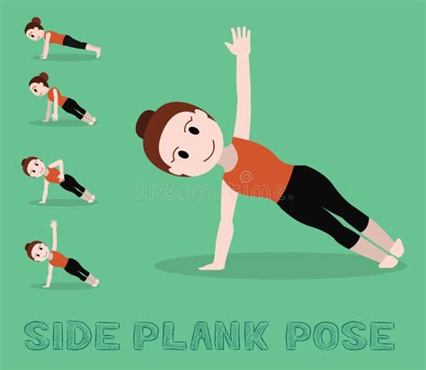 Yoga Tutorial Side Plank Pose Cute Cartoon Vector Illustration Stock