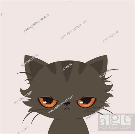 Angry Cat Cartoon Cute Grumpy Cat Vector Illustration Stock Vector