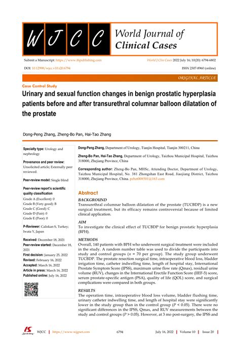 PDF Urinary And Sexual Function Changes In Benign Prostatic Hyperplasia Patients Before And