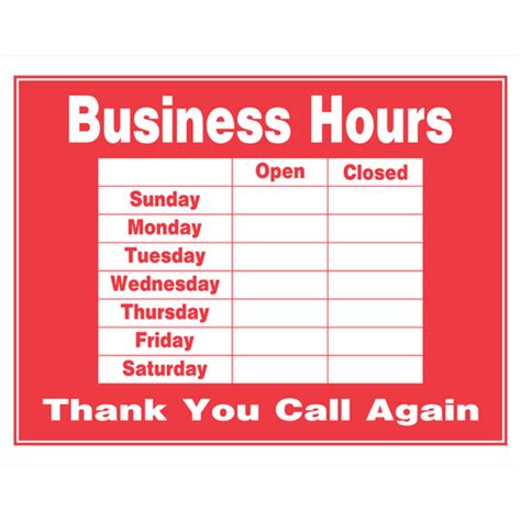 10 Best Free Printable Business Hours Sign Template Printablee Com