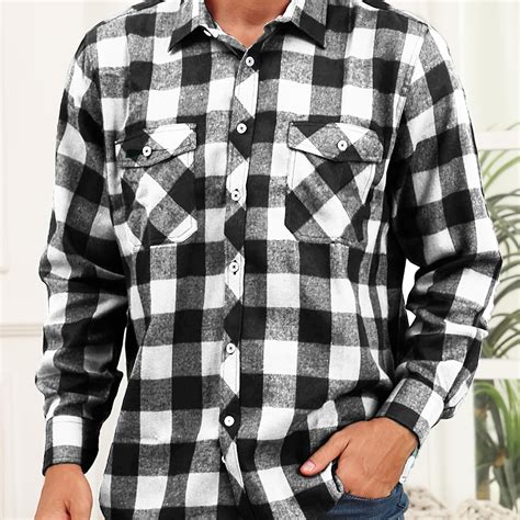 Mens Long Sleeve Plaid Flannel Casual Shirts Button Down Regular Fit
