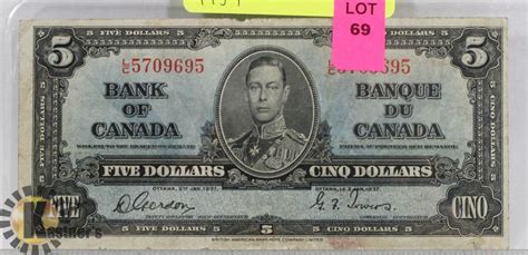 1937 Bank Of Canada Five Dollar Banknote