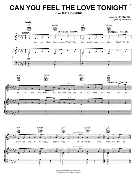 Can You Feel The Love Tonight From The Lion King Sheet Music By Elton