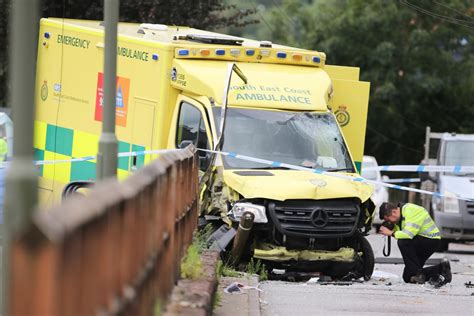 Pedestrian 40 Dies After Ambulance Crashes Into Bus Stop On The Way To Hospital In Horror Scenes