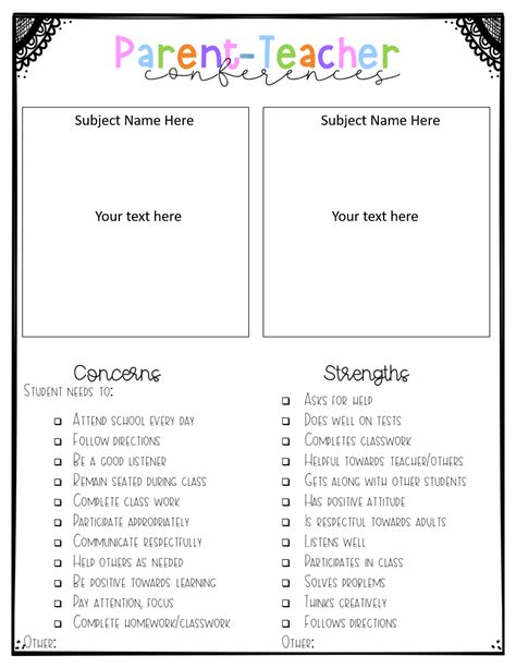 Parent Teacher Conference Form Template Free