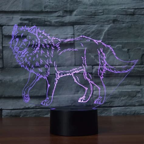 Wolf 3d Led Night Light Usb 7 Colors Change Aniaml Table 3d Lamps For