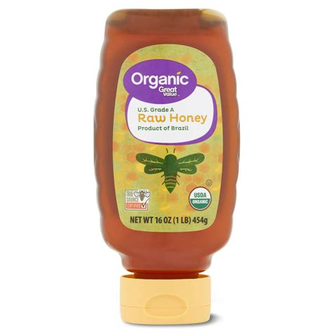 Great Value Organic Strained Raw Honey 16 Oz Inverted Plastic Bottle