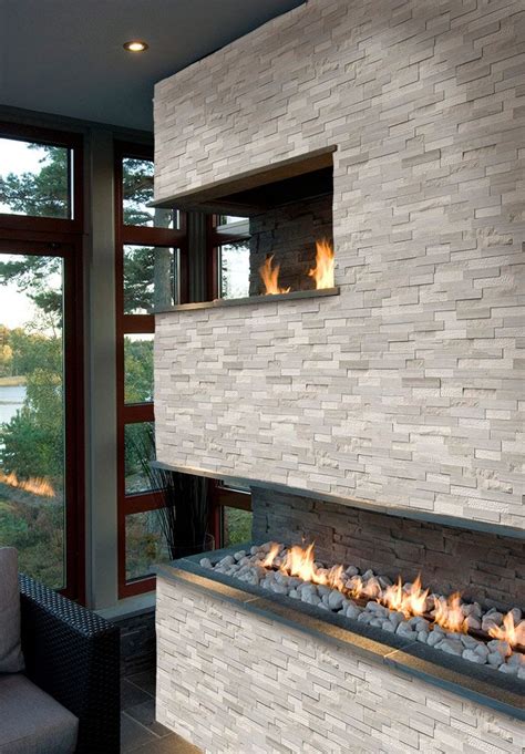 White Oak Multi Finish Stacked Stone Stacked Stone Fireplaces