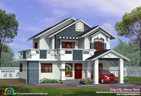 Sloping Roof 3 Bedroom 1750 Sq Ft Kerala Home Design And Floor Plans