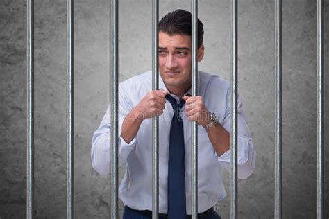 The Young Businessman Behind The Bars In Prison Stock Image Image Of