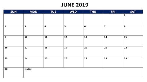 June 2019 Monthly Calendar Calendar Template Excel Calendar Template