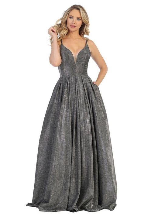 Lf 7426 Metallic Ball Gown With V Neck And Pockets Ball Gowns
